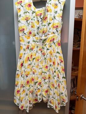 Anthropologie LIL cotton viscose white with yellow fushia flowers